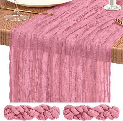 Showgeous 2 Pack Dusty Rose Cheesecloth Table Runners Boho Wedding Decor | by Showgeous
