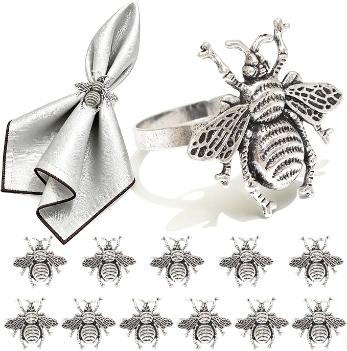 Bee Napkin Rings Set of 12 Antique Silver Metal Bumblebee Napkin Holders by DavifinaNapkinRings