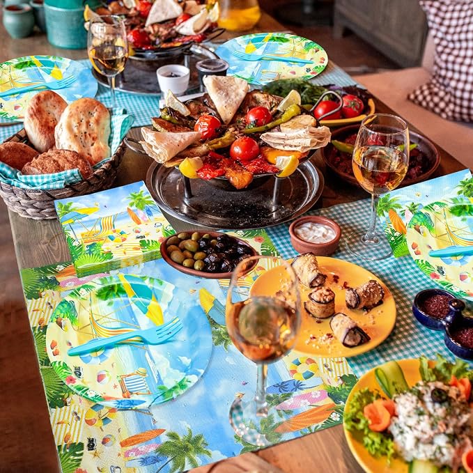 96 Pieces Summer Beach Plates and Napkins Set, Tropical Disposable Tableware - Image 5