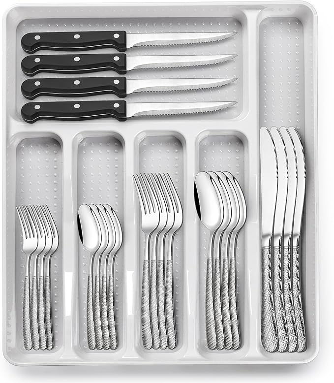 49-Piece Hammered Silverware Set by EWFEN