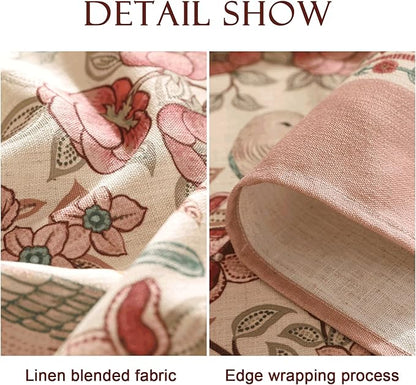patdrea Designer Pink Linen Table Cloth for Rectangle Table,Vintage Floral with Birds Pattern Decorative Tablcloth,French Table Cover for Kitchen Dining,Thanksgiving,Christmas,63"x110"-Kulom a