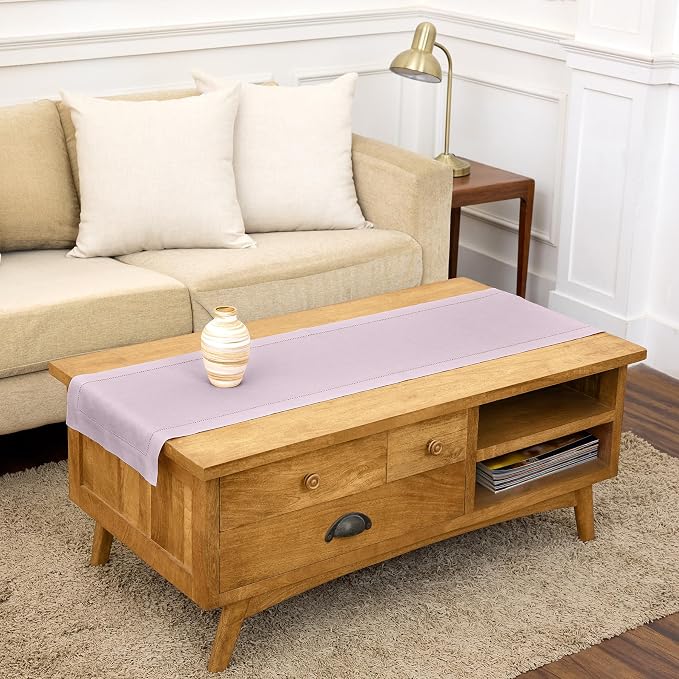 Solino Home 100% Pure Linen Dining Table Runner Lilac Hemstitch, 14 x 48 in | by SolinoHome