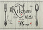 Retro Farmhouse Placemat Set, Minimal Black White Rustic Plank Art Sketch Cutlery Knife Fork Inspirational Quotes Pattern Home Decor Linen Table Mats for Dining Room Kitchen Party (17x12in) x6P