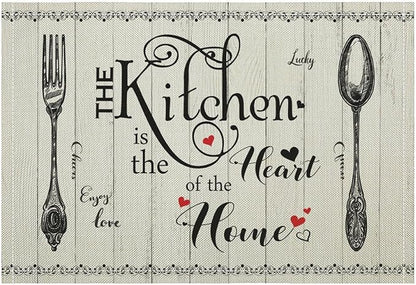 Retro Farmhouse Placemat Set, Minimal Black White Rustic Plank Art Sketch Cutlery Knife Fork Inspirational Quotes Pattern Home Decor Linen Table Mats for Dining Room Kitchen Party (17x12in) x2P