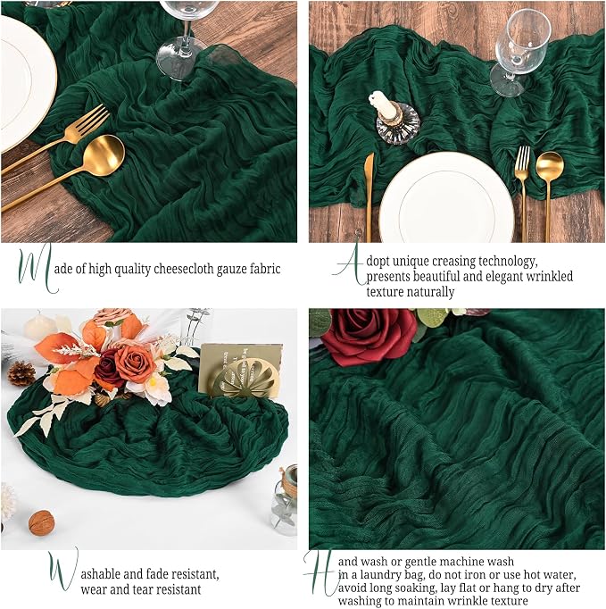 15 Pack Emerald Green Table Runner 17 x 108inch Cheesecloth Table Runner Boho - Image 3