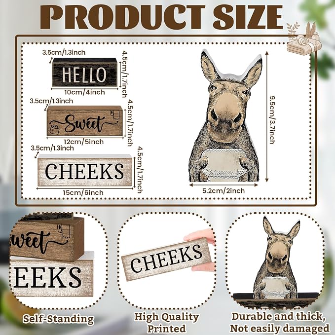 Moucuny 4 Pcs Donkey Bathroom Decor Set Farmhouse Bathroom Decor and - Image 3