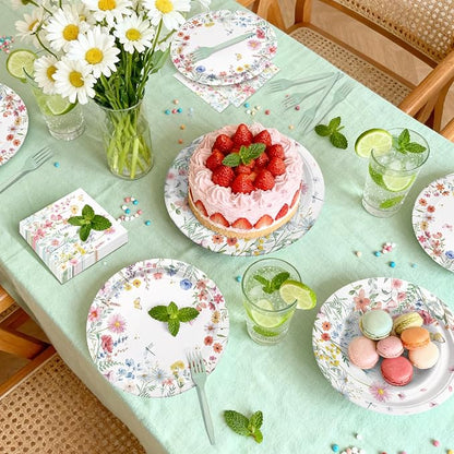 96 Pieces Spring Wildflower Floral Tableware Set – Garden Flower Disposable - Image 5