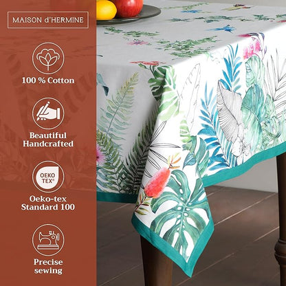 Maison d' Hermine Table Cloth Square Table 100% Cotton 60 x 60 Inches Tablecloth Reusable Decorative for Dining Room Farmhouse Home Valentines Day Decorations Spring Summer - Tropiques