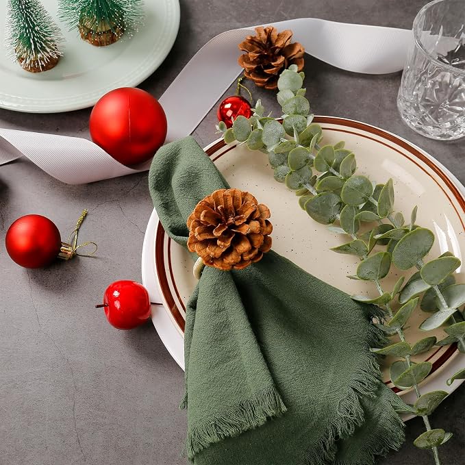 Christmas Napkin Rings Set of 8, Pinecone Napkin Rings, Handmade Cloth Napkin - Image 5