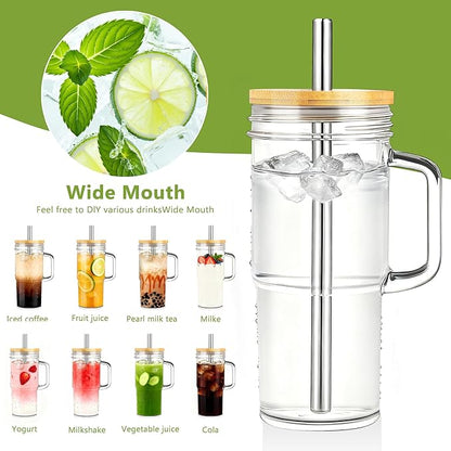 Birity 24oz Glass Cups with Lids and Straws, Glass Tumbler with Handle - Image 2