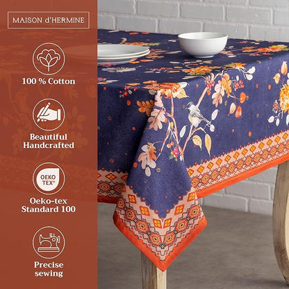 Maison d' Hermine Table Cloth Rectangle Table 100% Cotton 60 x 90 Inches Fall Tablecloth Reusable Everyday Use for Thanksgiving Christmas Decorations Dining Farmhouse Party (Kelim - Infinity)