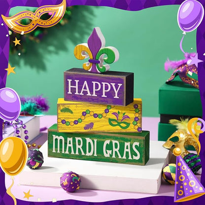 Moucuny 4 Pcs Mardi Gras Decorations Mardi Gras Wooden Sign Carnival Table - Image 6