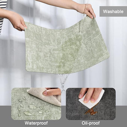 Myir JUN Placemats Dual Sided, Faux Leather Place Mats Set of 8 Indoor Placemats for Dining Table Non-Slip Washable Placemats Heat Resistant Outdoor Table Mats (Set of 8, Gray Grass Green)