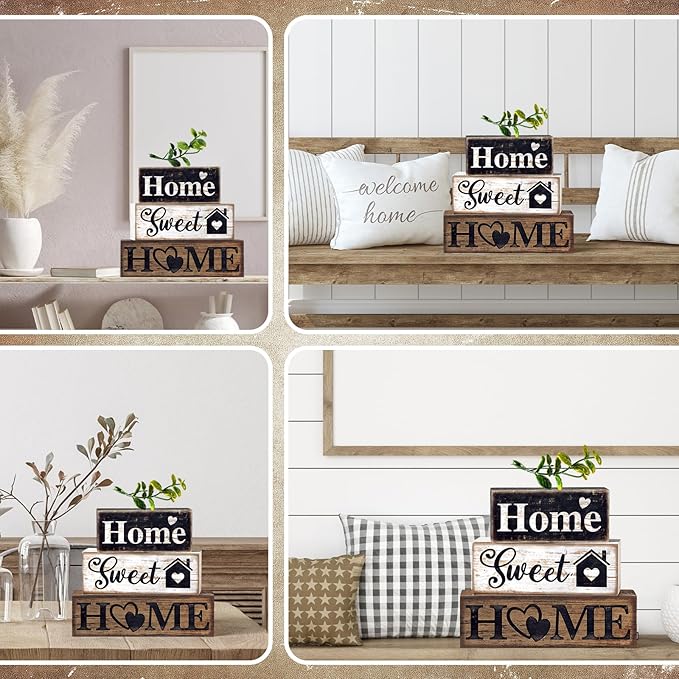 Moucuny 4 Pcs Farmhouse Wooden Tabletop Decor Farmhouse Tiered Tray Decor - Image 5