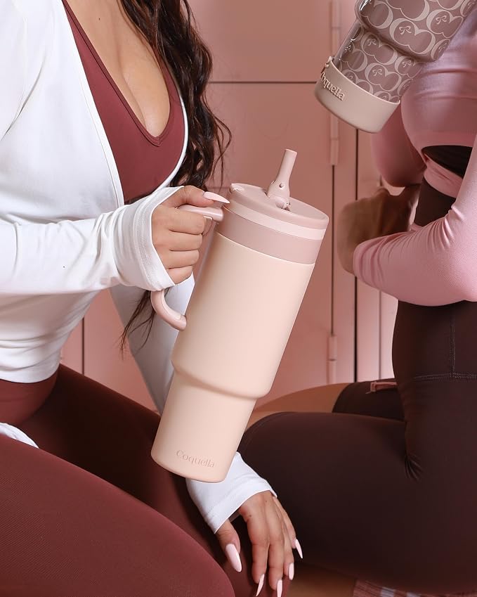 40 oz Insulated Tumbler with Handle and Push-Button Straw Lid, Stainless Steel - Image 7
