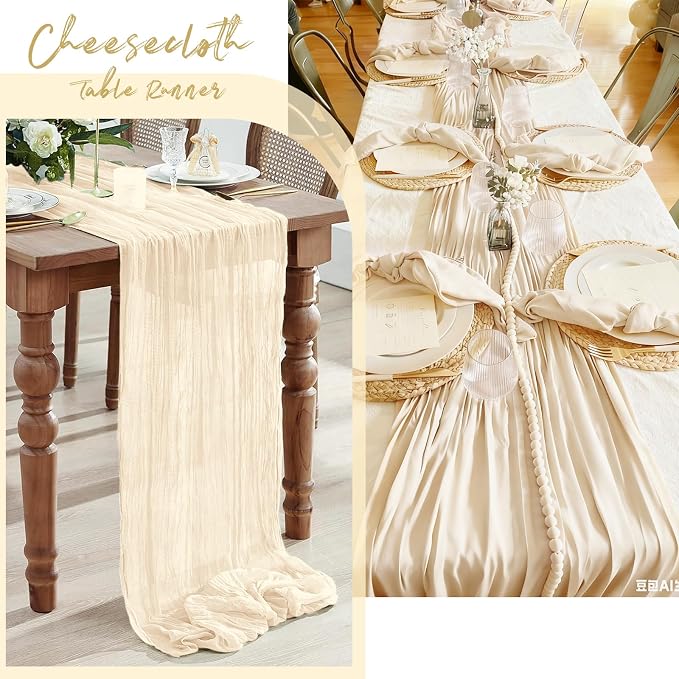 6 Pack Ivory Cheesecloth Table Runner, 17 x 108 Inch, Gauze Cheese Cloth Table - Image 7