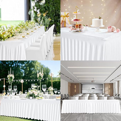 6 Pack White Rectangle Tablecloth 72 Inch with Elastic Skirt - Wrinkle-Resistant Spandex Fitted 6FT Table, Stretchable Table Cover for Wedding Banquet Birthday Party Buffet Restaurant