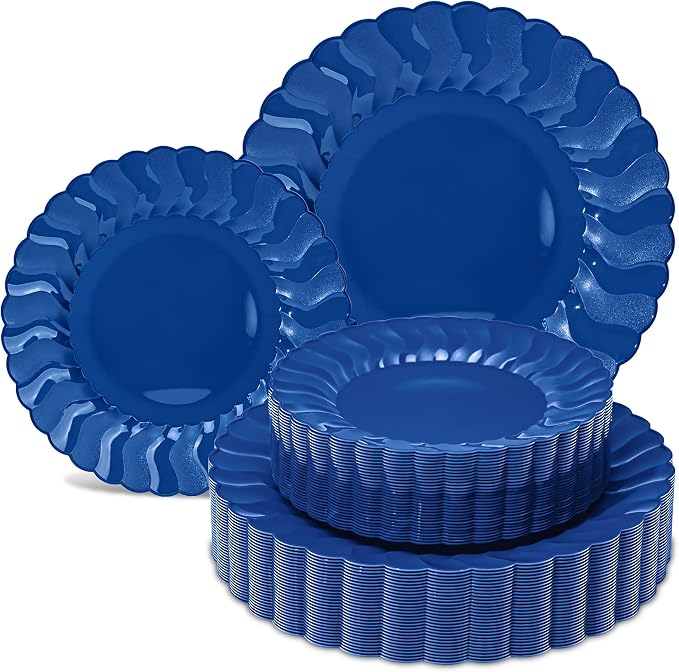 Lullaby 60PCS Navy Blue Scalloped Plastic Plate, Disposable Plate by LULLABY