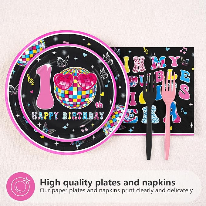 96 Pcs Pink and Black 10th Birthday Party Decoration Serves 24 | In My Double - Image 2