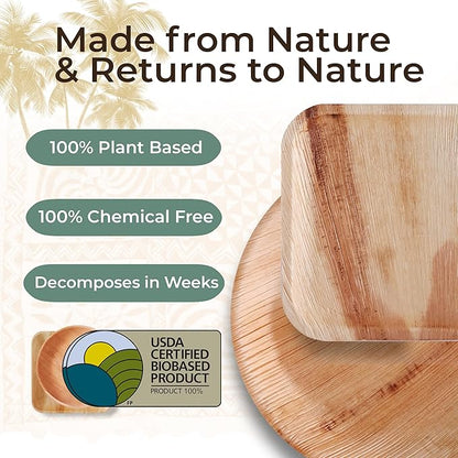 Indie Palm Disposable Palm Leaf Plates – 50 Pack 10 Inch Round – Heavy Duty, 100% Compostable & Biodegradable – Eco-Friendly Alternative to Plastic & Bamboo – Perfect for Parties & Events