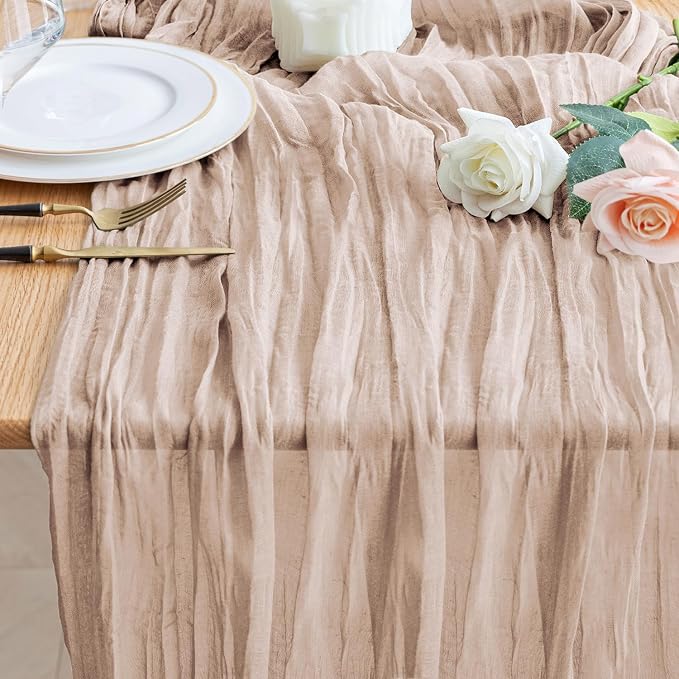 Cheesecloth Table Runner Nude Pink 10FT Boho Gauze Runner by Wokceer