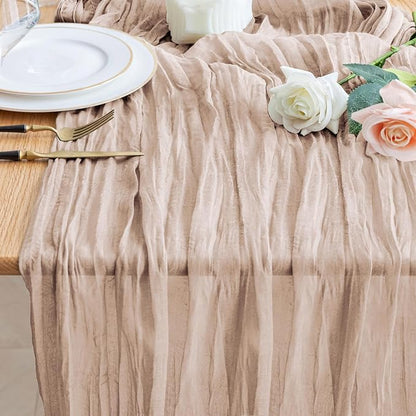 Cheesecloth Table Runner Nude Pink 10FT Boho Gauze Runner by Wokceer