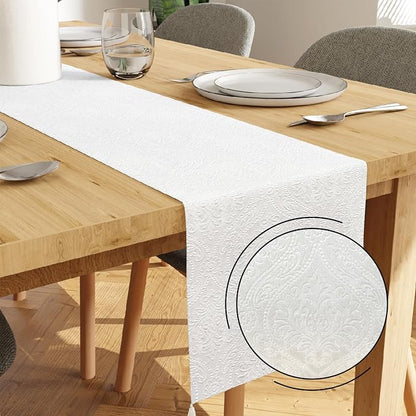 Encasa XO Table Runner, Embossed Velvet, Elegant 13"x94" | White, 175 GSM by EncasaXO