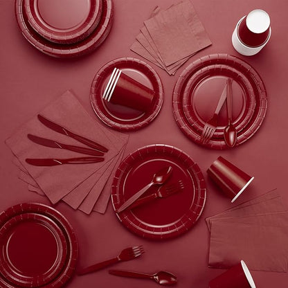 Disposable Paper Plates Burgundy, 7 Inch Paper Dessert Plates, Strong and Sturdy Disposable Plate for Party, Dinner, Holiday, Picnic, or Travel Party Plate, Pack of 50