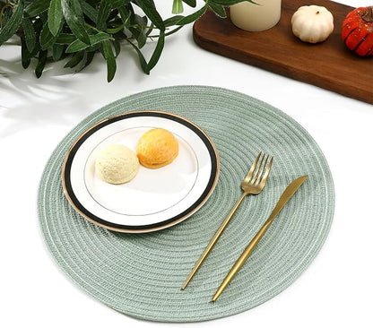 SHACOS Round Placemats Set of 6 Washable 15 inch Cotton Polyester Table Mats - Image 7