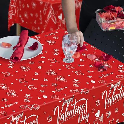 QZYL 4 PCS Valentines Plastic Tablecloths, 54" X 108" Love Heart-Shaped Tablecloths, Disposable Red Valentines Decorations, Rectangle Romantic Galentines Party Favors for Wedding Anniversary Supplies