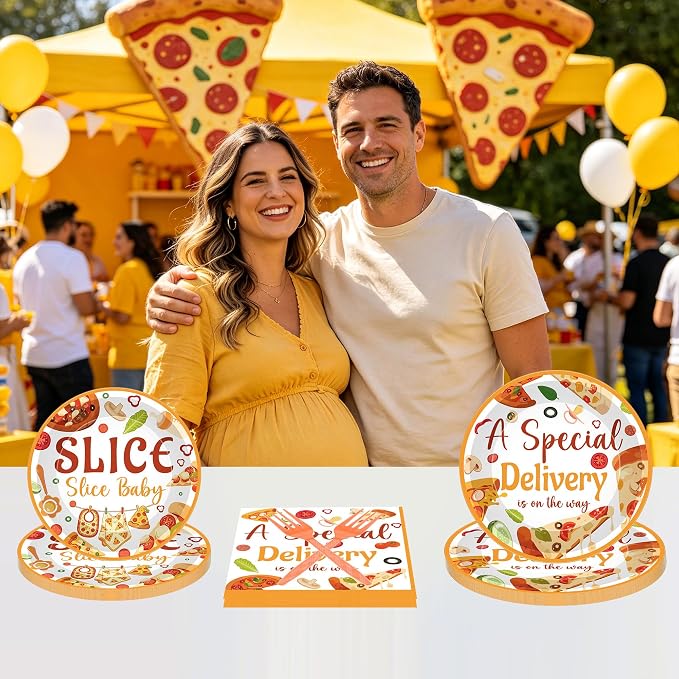 96 Pcs Special Delivery Pizza Baby Shower Decorations, Tableware Set | Includes - Image 6