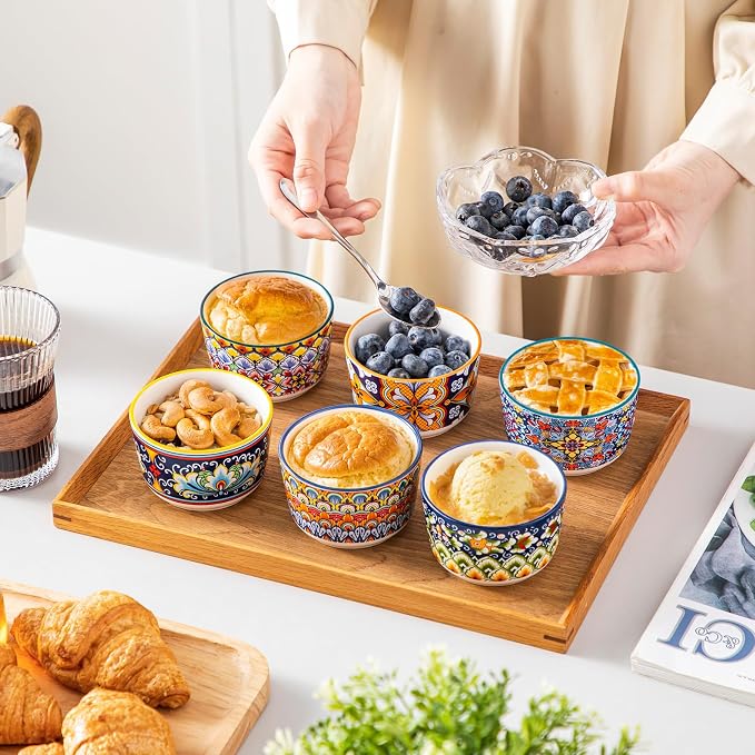 vancasso 6 Oz Ramekins Oven Safe Set of 6, Ceramic Baking Souffle Dishes | - Image 7