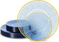 60PCS Blue Plastic Plates with Gold Rim, Lace Patterns Heavy Duty Disposable Plates Include 30 Dinner Plate 10 Inch and 30 Salad Plate 7 Inch for Party, Wedding, Transparent Blue