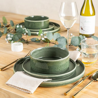 AmorArc Ceramic Dinnerware Sets, Handmade Reactive Glaze Stoneware Plates and Bowls Sets,Highly Chip and Crack Resistant | Dishwasher & Microwave Safe Dishes Set, Service for 4 (12pc)