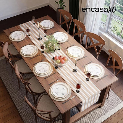 Encasa XO Table Runner, Woven Cotton Dining Runner 13"x91" Franca Beige Stripes - Image 4