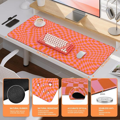 iCasso XXL Large Mouse Pad for Desk, Anti-Slip Big Mousepad with Stitched Edges, Keyboard Pad Mouse Mat for Computer (Orange Checkered)