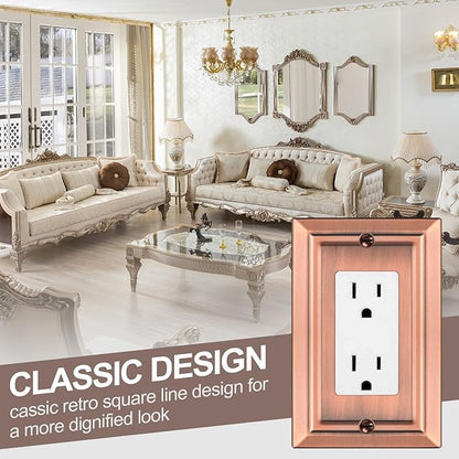 Metal Wall Plate for Electrical Outlets, Decorative Antique Copper Switch Plates Outlet Cover, Light Switch Cover Plate, 1-Gang Wall Plates (Single Decoretor, 6 Pack)
