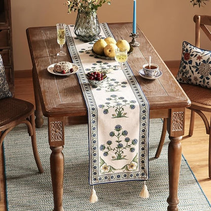 Patdrea Designer Elegant French Linen Table Runner, Floral Pattern - Image 3