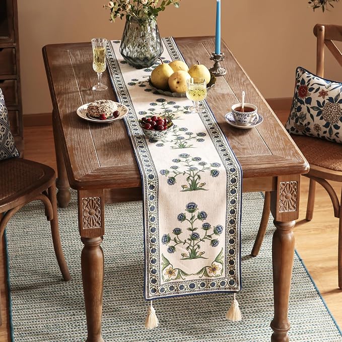 Patdrea Designer Elegant French Linen Table Runner, Floral Pattern - Image 3