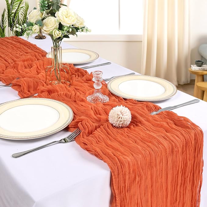 6 Pack 10Ft Orange Cheesecloth Table Runner 23 x 120 Inch | Gauze Rustic Boho - Image 2