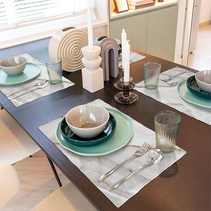 Fiokroo Marble with Golden Line Texture Placemats Set of 4 Table Mats Table - Image 6