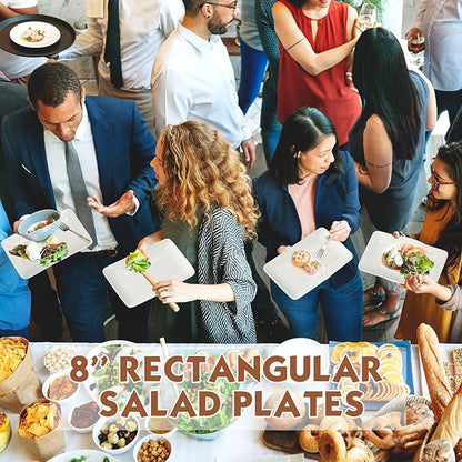 Irenare 20 Pcs 8 Inch Rectangular Salad Plates White Rectangular Porcelain Dessert Plates Appetizer Serving Tray Porcelain Platters for Fruit Sushi Dinner Parties, Microwave, Oven Safe
