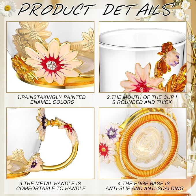 7 Pcs Floral Tea Set for Women, Vintage Flower Teapot Set - Image 3