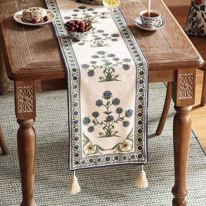 Patdrea Designer Elegant French Linen Table Runner, Floral Pattern - Image 7