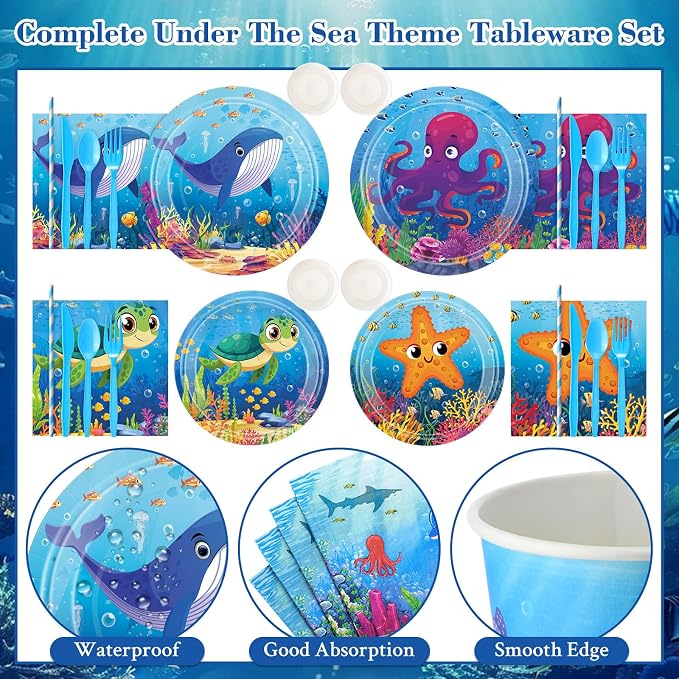 450 Pcs Under the Sea Tableware Set Party Decorations Ocean Birthday Paper - Image 3