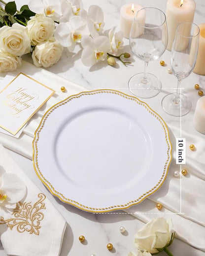 60 Pcs White Gold Dinner Plates - Image 2
