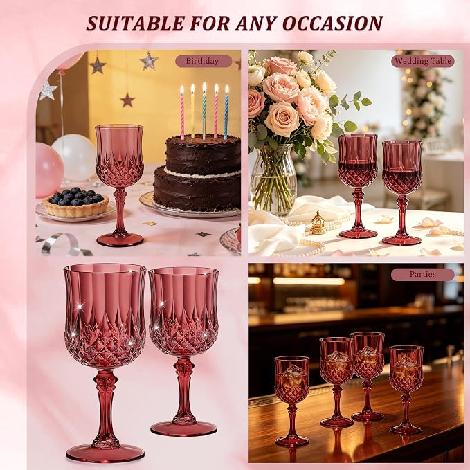 7OZ Plastic Wine Glasses, Reusable Vintage Goblets Unbreakable Drinking Glasses - Image 7