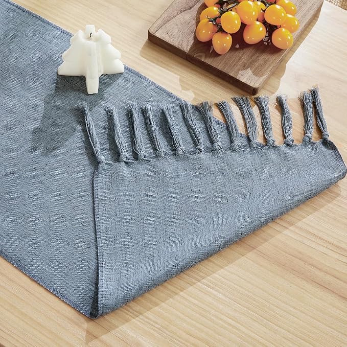 Cotton Linen Table Runner, 13x90 Inch, Dusty Blue - Image 4