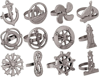 ALPHA Living HOME Elegant Napkin Rings Set of 12 - Crafted Lightweight with Antique Finish, Ideal Décor for Weddings, Family Gatherings, Formal Dinners, Banquets & Everyday Dining (Silver)