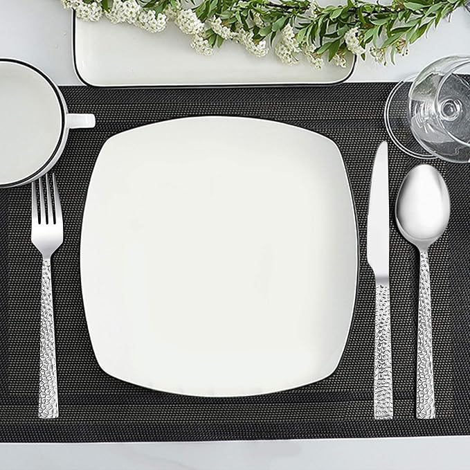LIANYU 50-Piece Silverware Set for 10, Stainless Steel Flatware Set, Hammered - Image 7